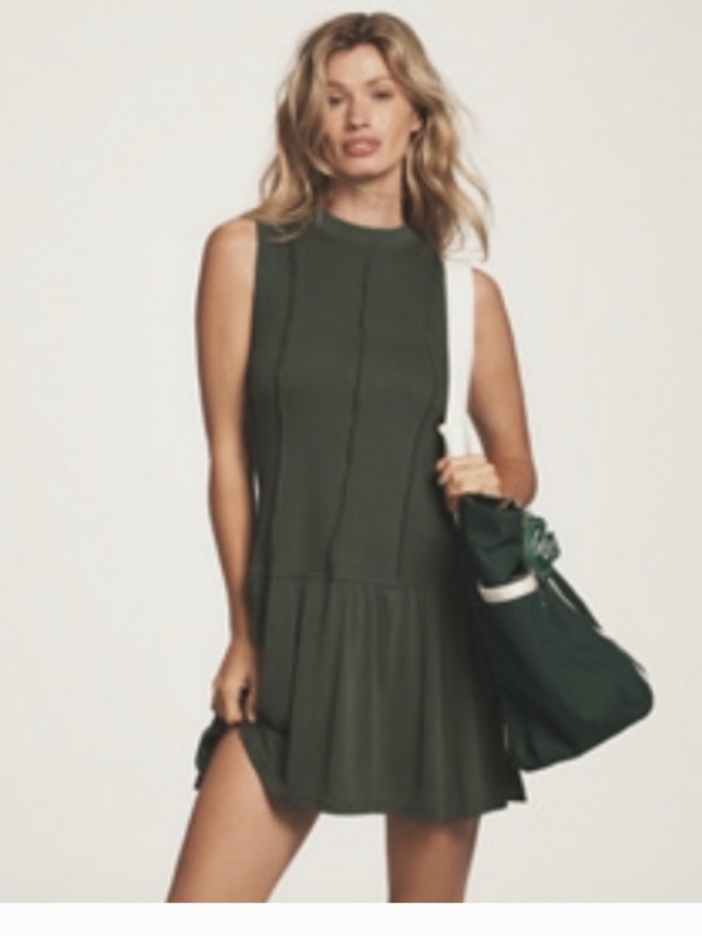 Anthropologie Daily Practice Buzzer Beater Sleeveless Mini Dress Green Ribbed